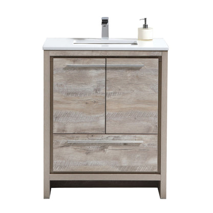 30'' KubeBath Dolce Nature Wood Modern Bathroom Vanity with White Quartz Counter-Top