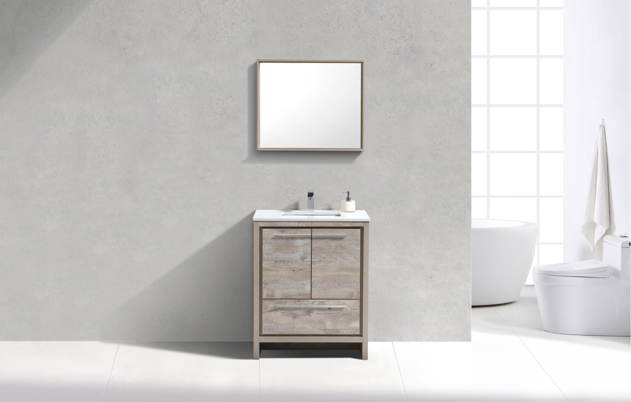 30'' KubeBath Dolce Nature Wood Modern Bathroom Vanity with White Quartz Counter-Top