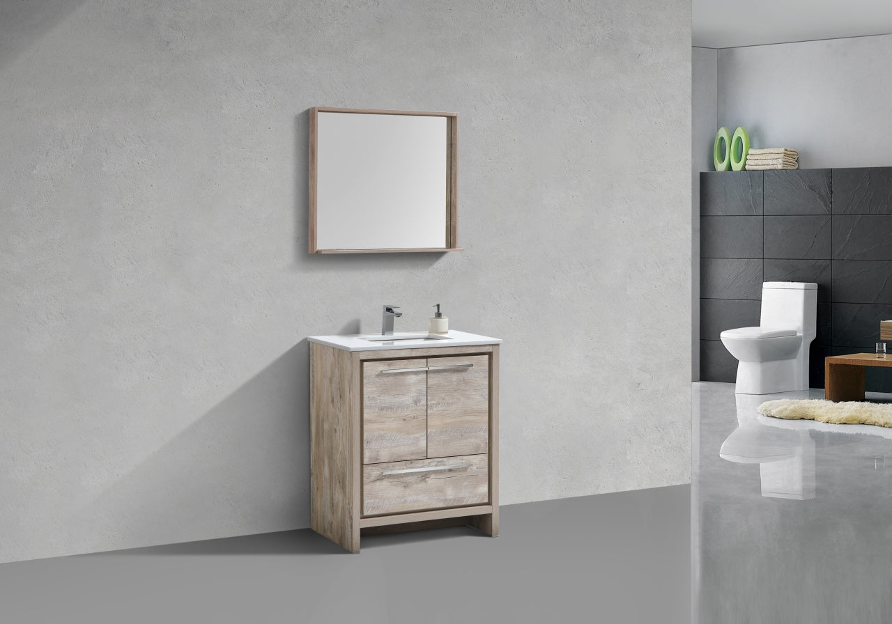 30'' KubeBath Dolce Nature Wood Modern Bathroom Vanity with White Quartz Counter-Top