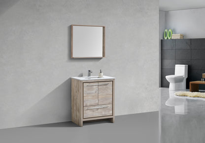 30'' KubeBath Dolce Nature Wood Modern Bathroom Vanity with White Quartz Counter-Top