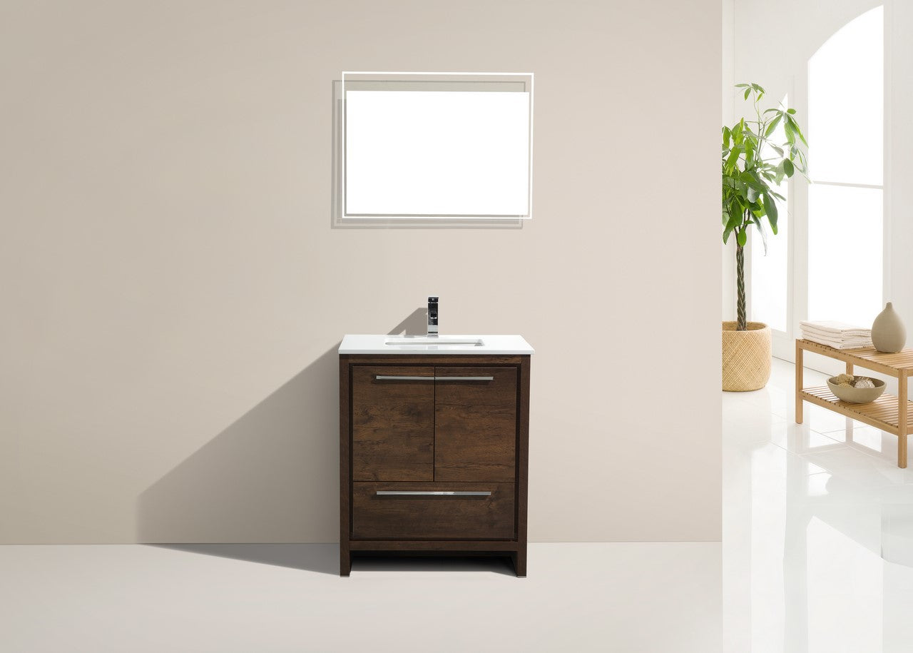 30'' KubeBath Dolce Rose Wood Modern Bathroom Vanity with White Quartz Counter-Top