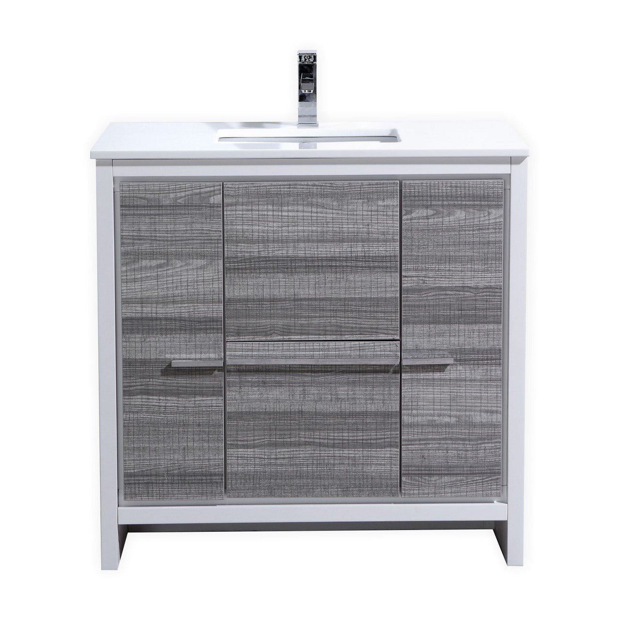36'' KubeBath Dolce Ash Gray Modern Bathroom Vanity with White Quartz Counter-Top