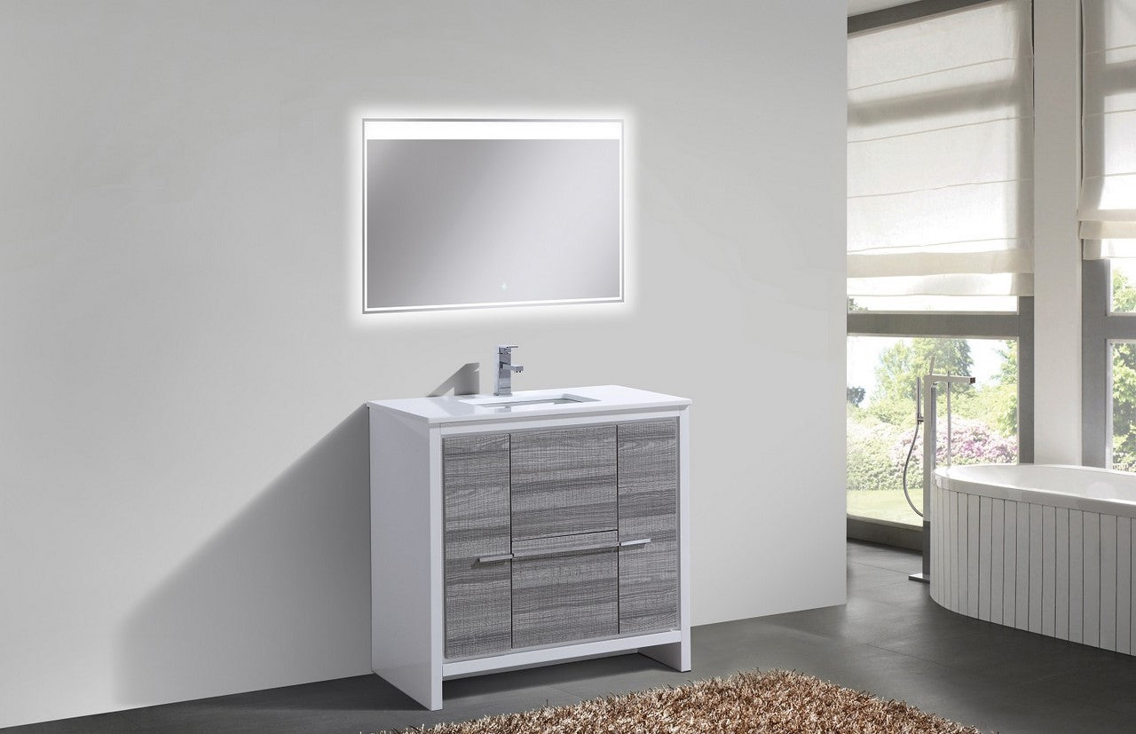 36'' KubeBath Dolce Ash Gray Modern Bathroom Vanity with White Quartz Counter-Top