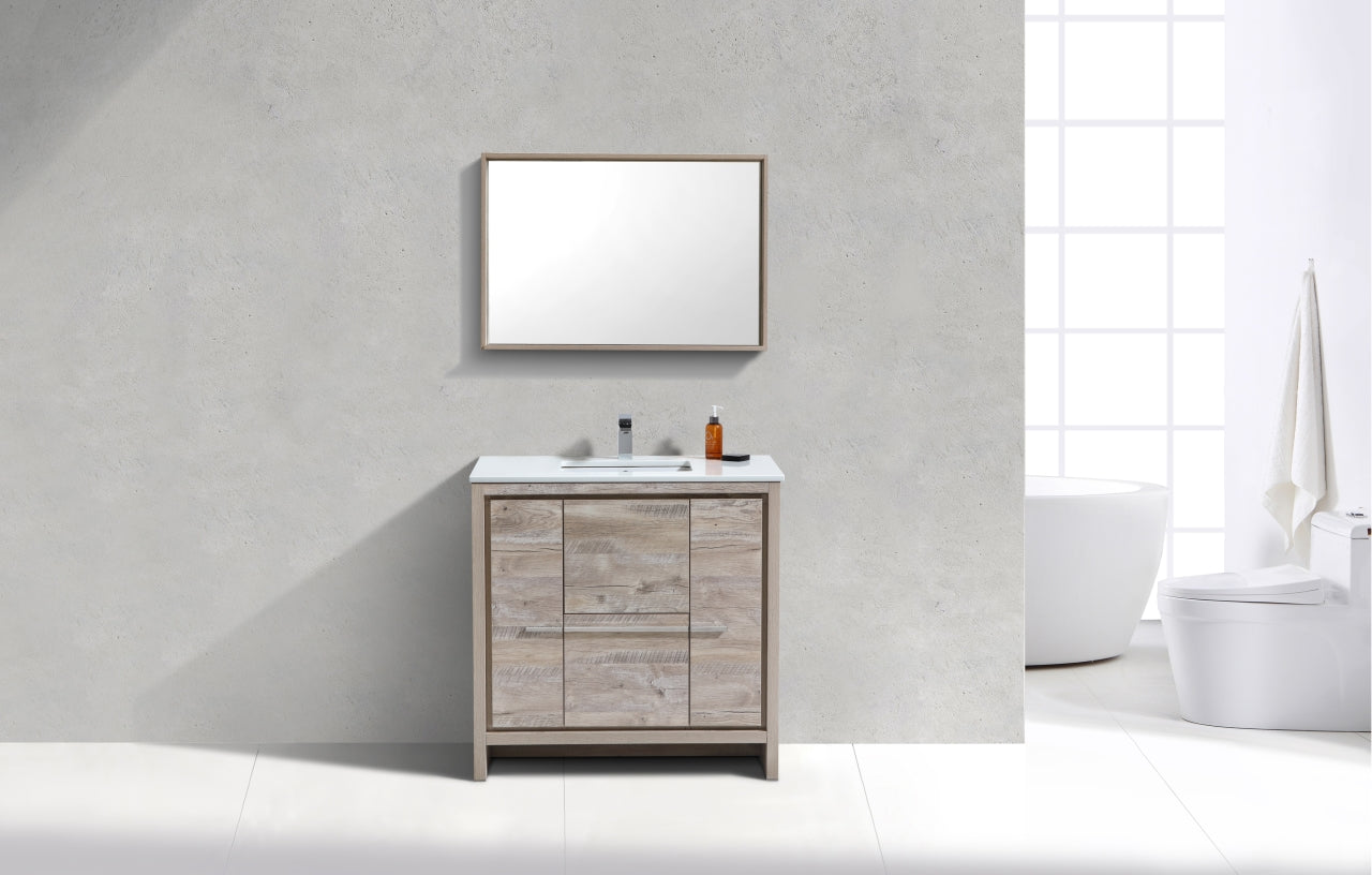 36'' KubeBath Dolce Nature Wood Modern Bathroom Vanity with White Quartz Counter-Top