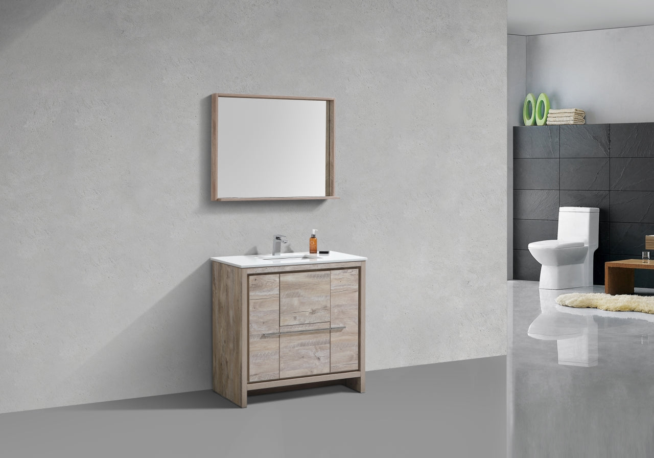 36'' KubeBath Dolce Nature Wood Modern Bathroom Vanity with White Quartz Counter-Top