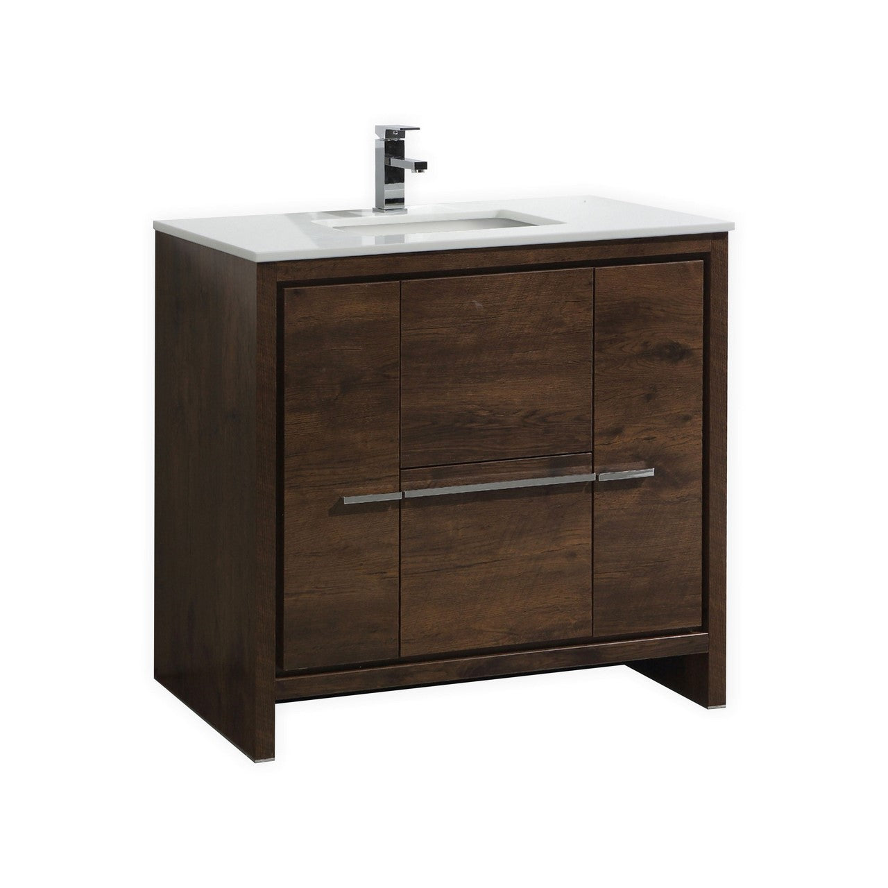 36'' KubeBath Dolce Rose Wood Modern Bathroom Vanity with White Quartz Counter-Top