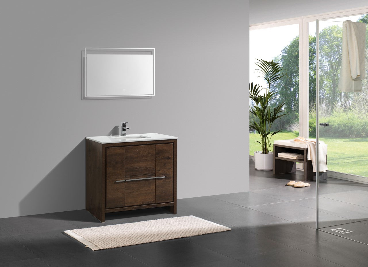 36'' KubeBath Dolce Rose Wood Modern Bathroom Vanity with White Quartz Counter-Top