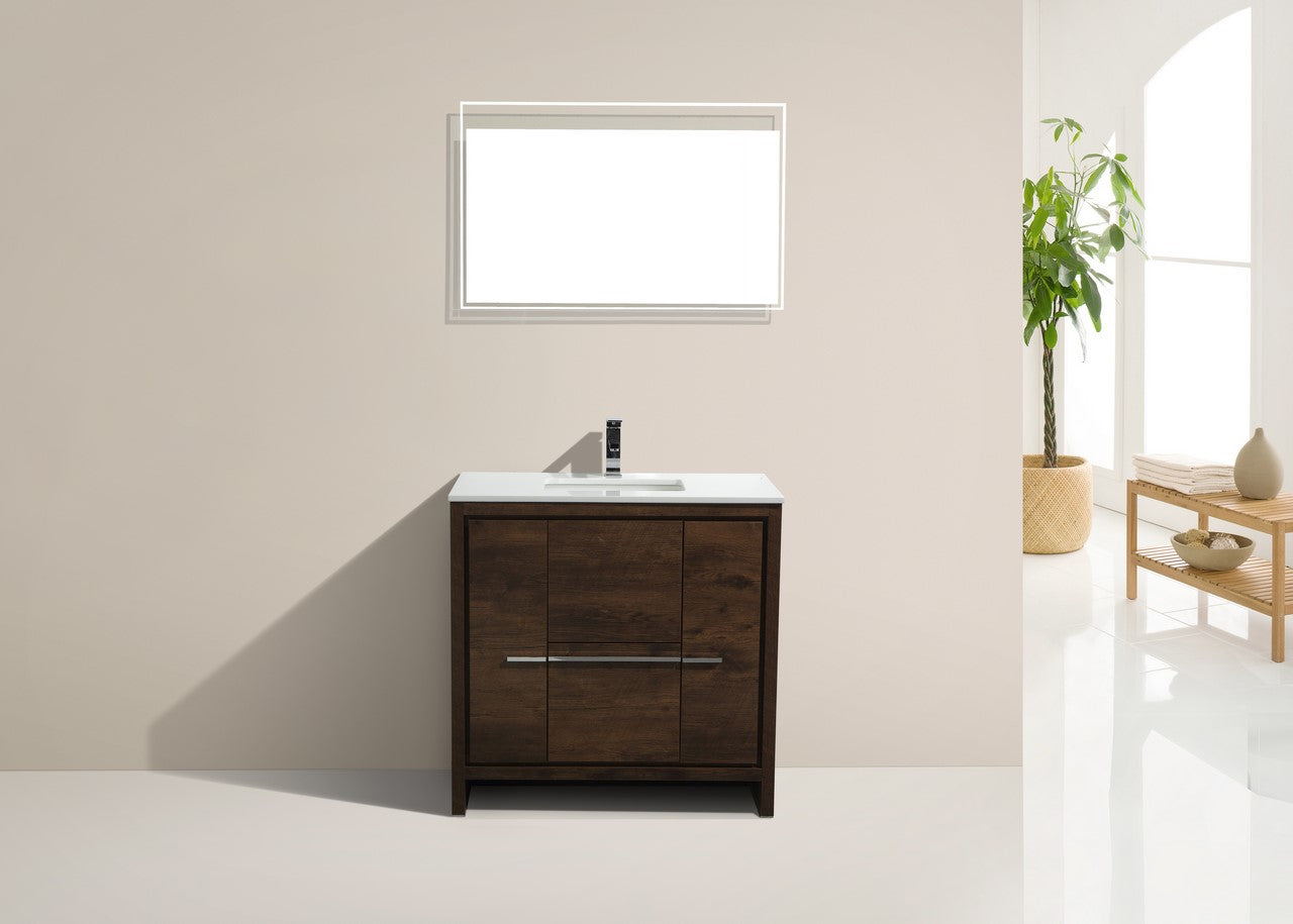 36'' KubeBath Dolce Rose Wood Modern Bathroom Vanity with White Quartz Counter-Top