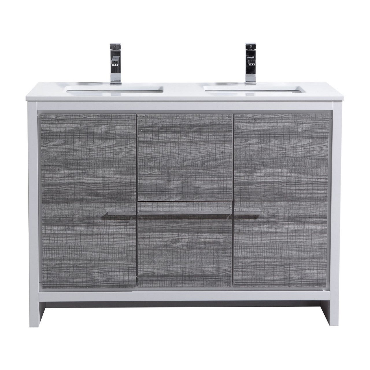 48'' KubeBath Dolce Double Sink Ash Gray Modern Bathroom Vanity with White Quartz Counter-Top