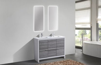48'' KubeBath Dolce Double Sink Ash Gray Modern Bathroom Vanity with White Quartz Counter-Top