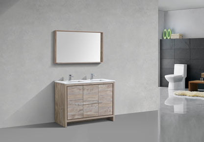 48'' KubeBath Dolce Double Sink Nature Wood Modern Bathroom Vanity with White Quartz Counter-Top