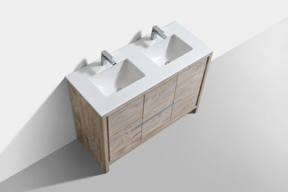 48'' KubeBath Dolce Double Sink Nature Wood Modern Bathroom Vanity with White Quartz Counter-Top