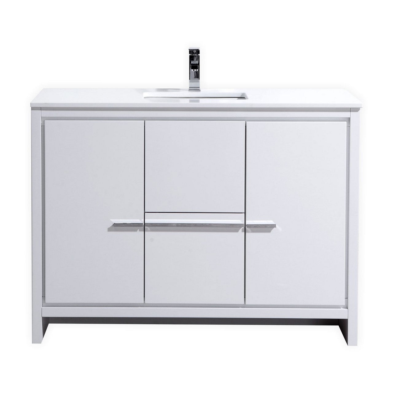 48″ KubeBath Dolce High Gloss White Modern Bathroom Vanity with White Quartz Counter-Top