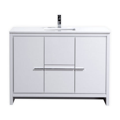 48″ KubeBath Dolce High Gloss White Modern Bathroom Vanity with White Quartz Counter-Top