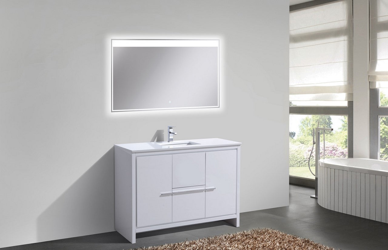 48″ KubeBath Dolce High Gloss White Modern Bathroom Vanity with White Quartz Counter-Top