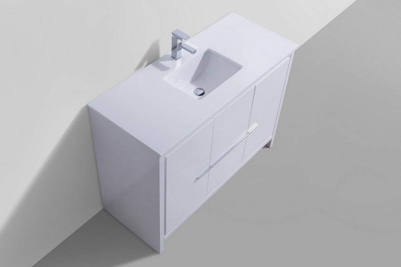 48″ KubeBath Dolce High Gloss White Modern Bathroom Vanity with White Quartz Counter-Top