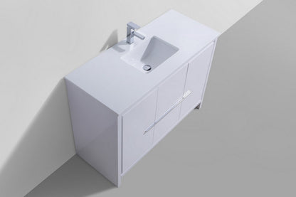 48″ KubeBath Dolce High Gloss White Modern Bathroom Vanity with White Quartz Counter-Top