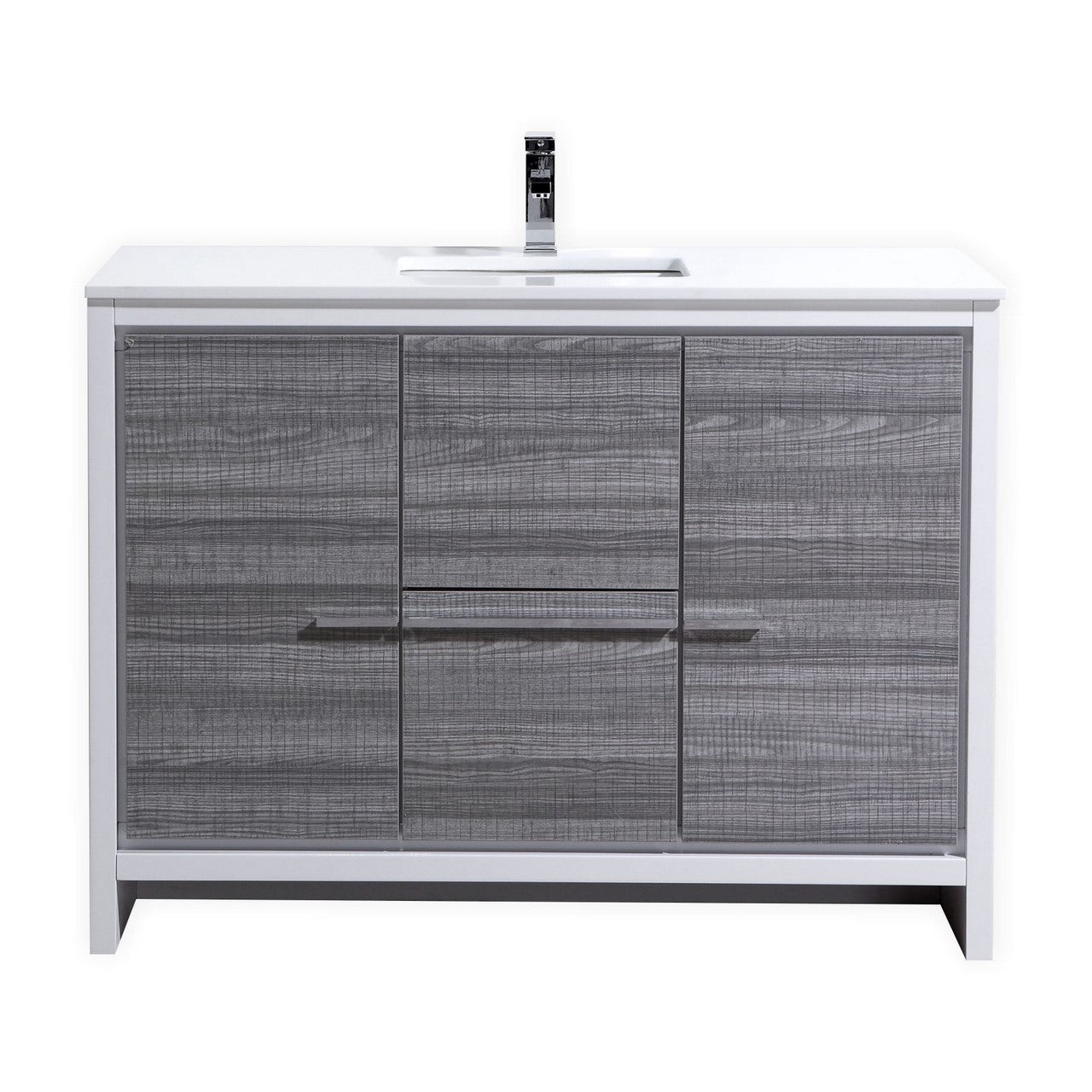 48'' KubeBath Dolce Ash Gray Modern Bathroom Vanity with White Quartz Counter-Top