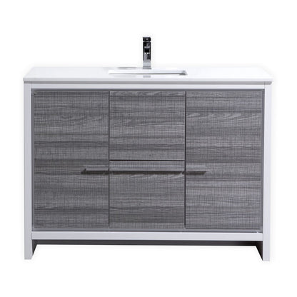 48'' KubeBath Dolce Ash Gray Modern Bathroom Vanity with White Quartz Counter-Top