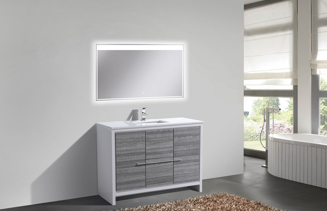 48'' KubeBath Dolce Ash Gray Modern Bathroom Vanity with White Quartz Counter-Top
