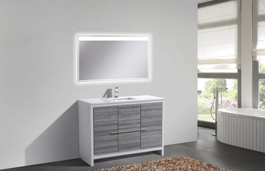 48'' KubeBath Dolce Ash Gray Modern Bathroom Vanity with White Quartz Counter-Top