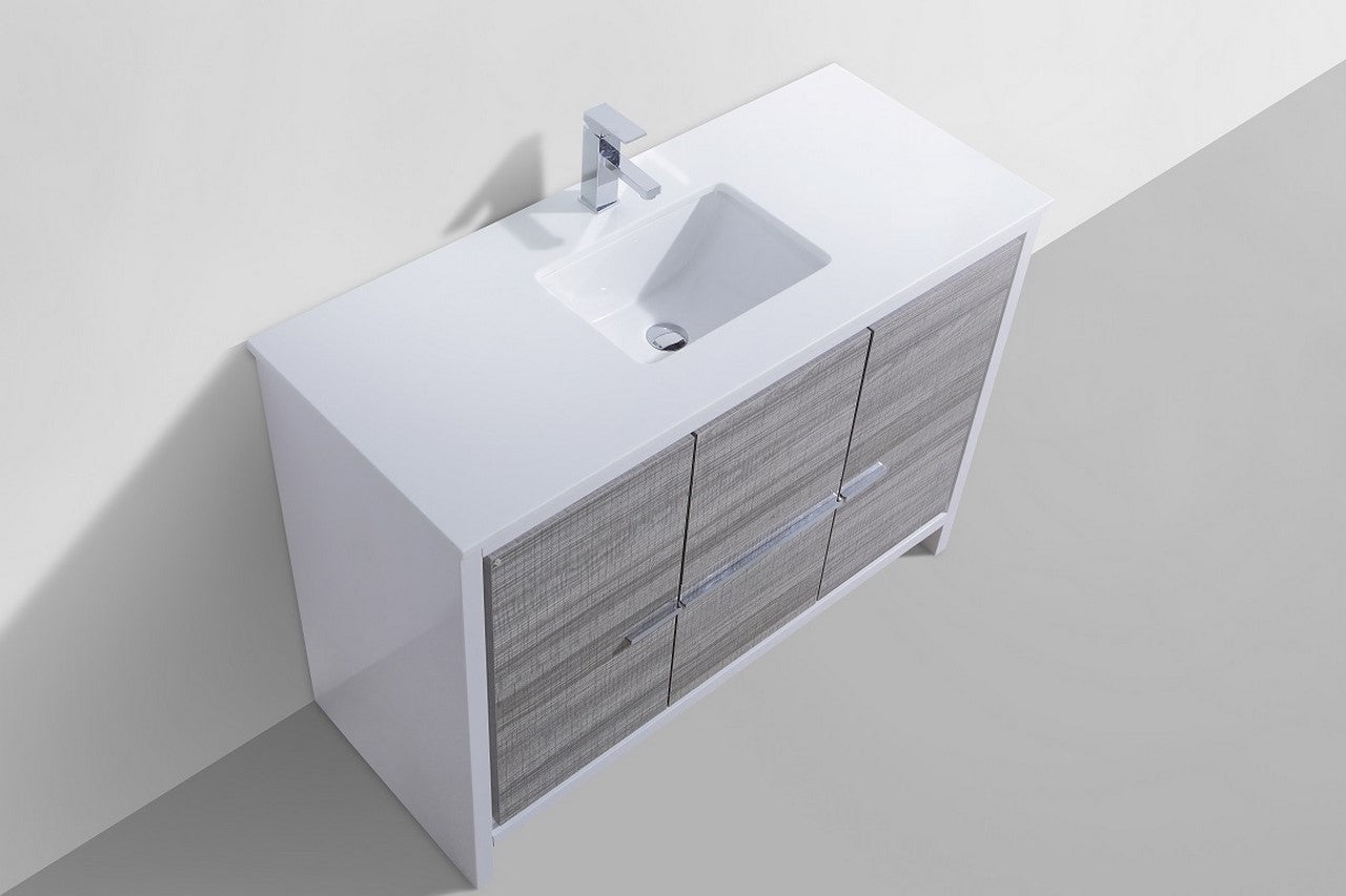 48'' KubeBath Dolce Ash Gray Modern Bathroom Vanity with White Quartz Counter-Top