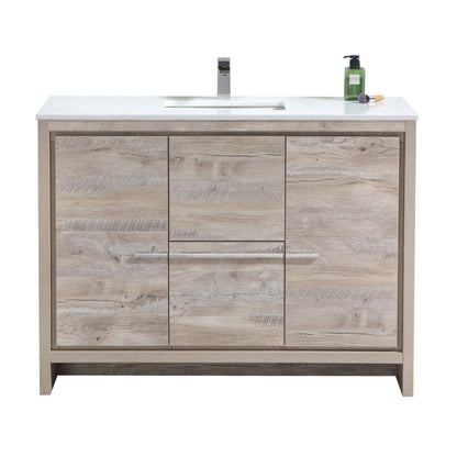 48″ KubeBath Dolce Nature Wood Modern Bathroom Vanity with White Quartz Counter-Top