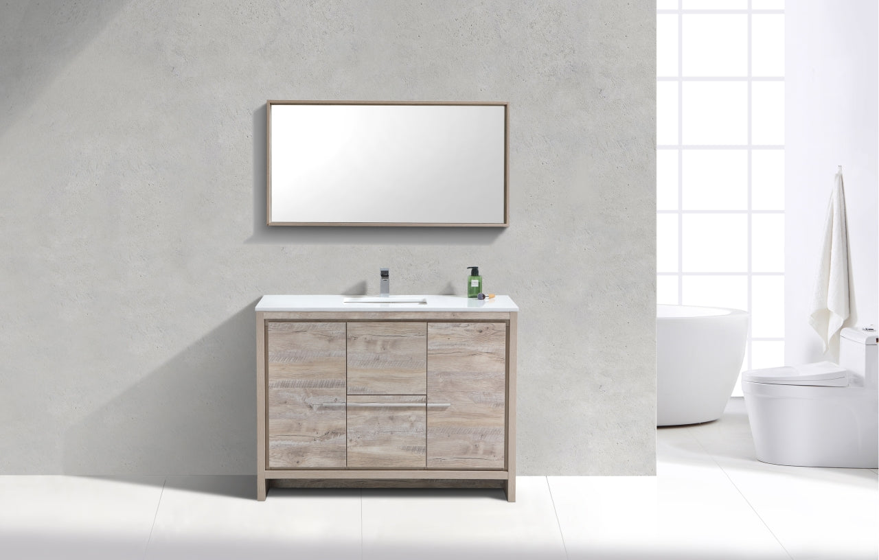 48″ KubeBath Dolce Nature Wood Modern Bathroom Vanity with White Quartz Counter-Top