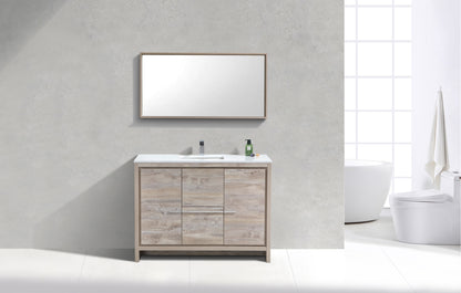 48″ KubeBath Dolce Nature Wood Modern Bathroom Vanity with White Quartz Counter-Top