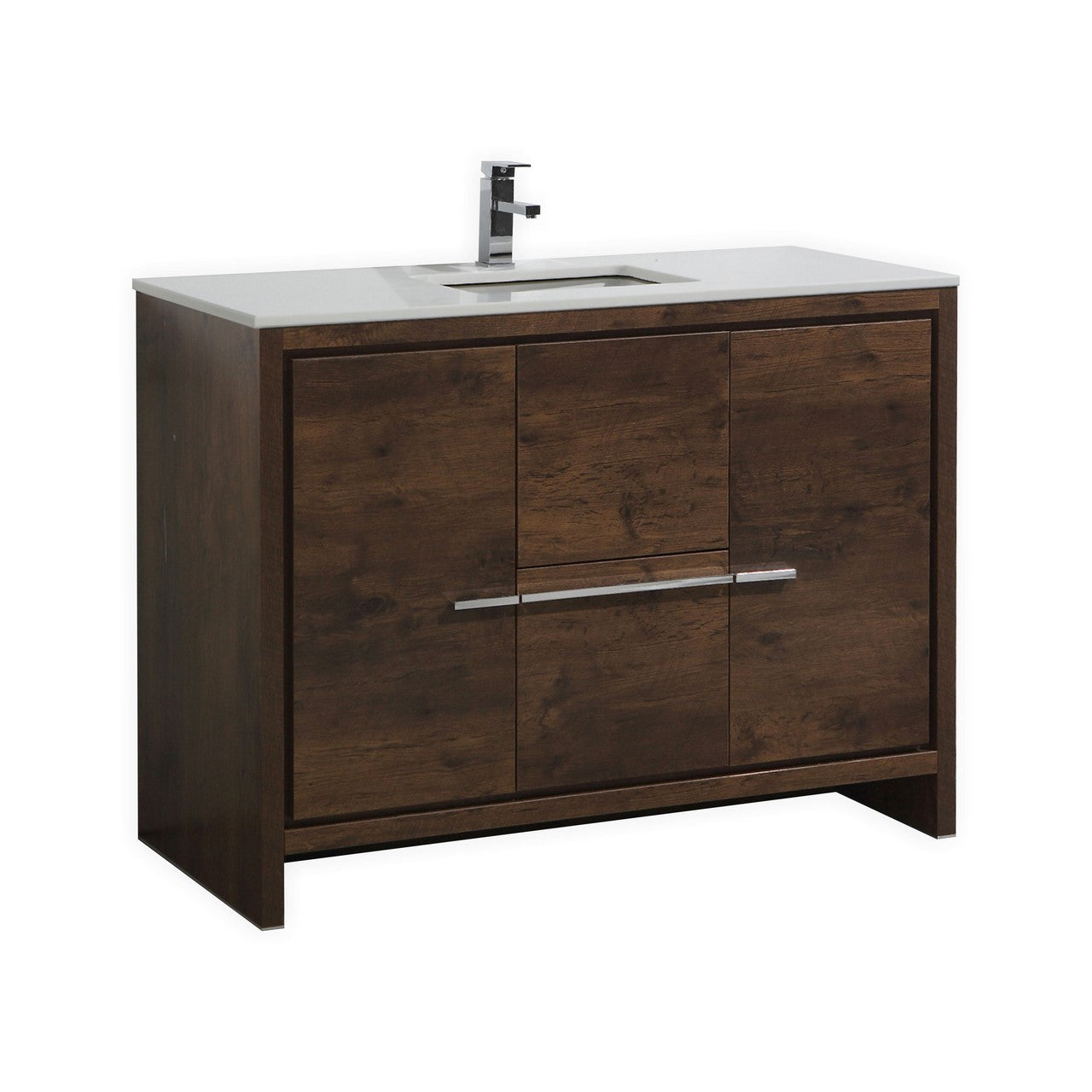 48'' KubeBath Dolce Rose Wood Modern Bathroom Vanity with White Quartz Counter-Top