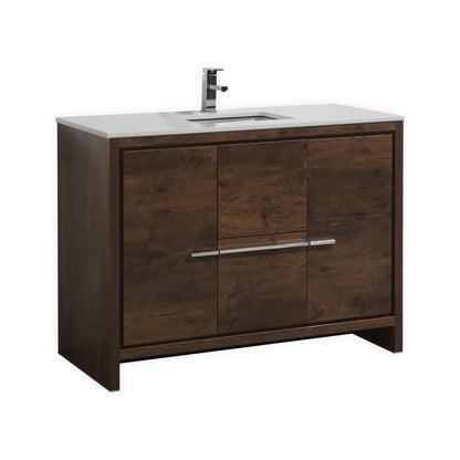 48'' KubeBath Dolce Rose Wood Modern Bathroom Vanity with White Quartz Counter-Top