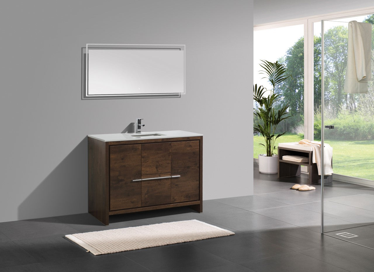 48'' KubeBath Dolce Rose Wood Modern Bathroom Vanity with White Quartz Counter-Top