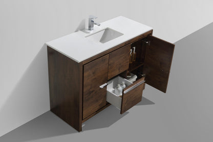 48'' KubeBath Dolce Rose Wood Modern Bathroom Vanity with White Quartz Counter-Top