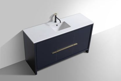 60'' KubeBath Dolce Single Sink Blue Modern Bathroom Vanity with White Quartz Counter-Top