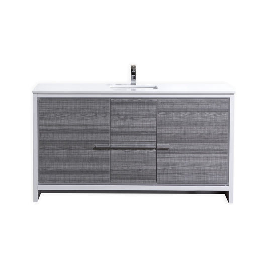 60'' KubeBath Dolce Single Sink Ash Gray Modern Bathroom Vanity with White Quartz Counter-Top