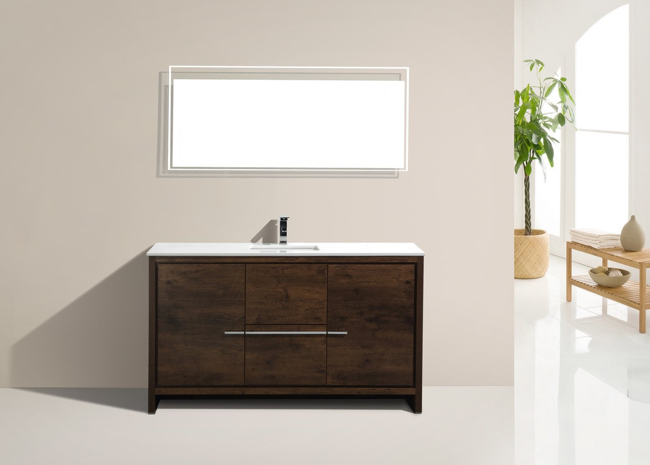 60'' KubeBath Dolce Single Sink Rose Wood Modern Bathroom Vanity with White Quartz Counter-Top