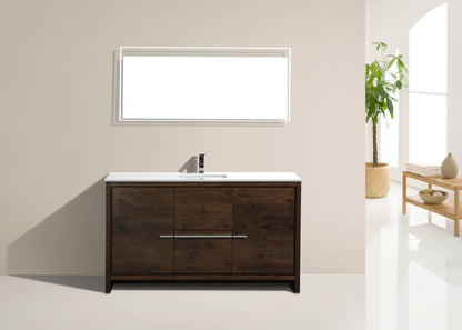 60'' KubeBath Dolce Single Sink Rose Wood Modern Bathroom Vanity with White Quartz Counter-Top