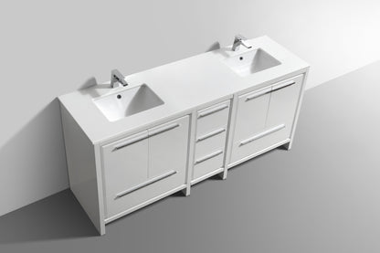 72'' KubeBath Dolce Double Sink Gloss White Modern Bathroom Vanity with White Quartz Counter-Top