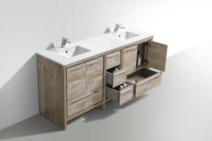 72'' KubeBath Dolce Double Sink Nature Wood Modern Bathroom Vanity with White Quartz Counter-Top