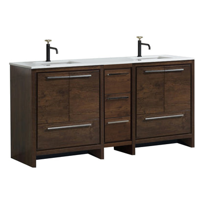 72'' KubeBath Dolce Double Sink Modern Bathroom Vanity with White Quartz Counter-Top Rose Wood - Restock ETA Mid Oct