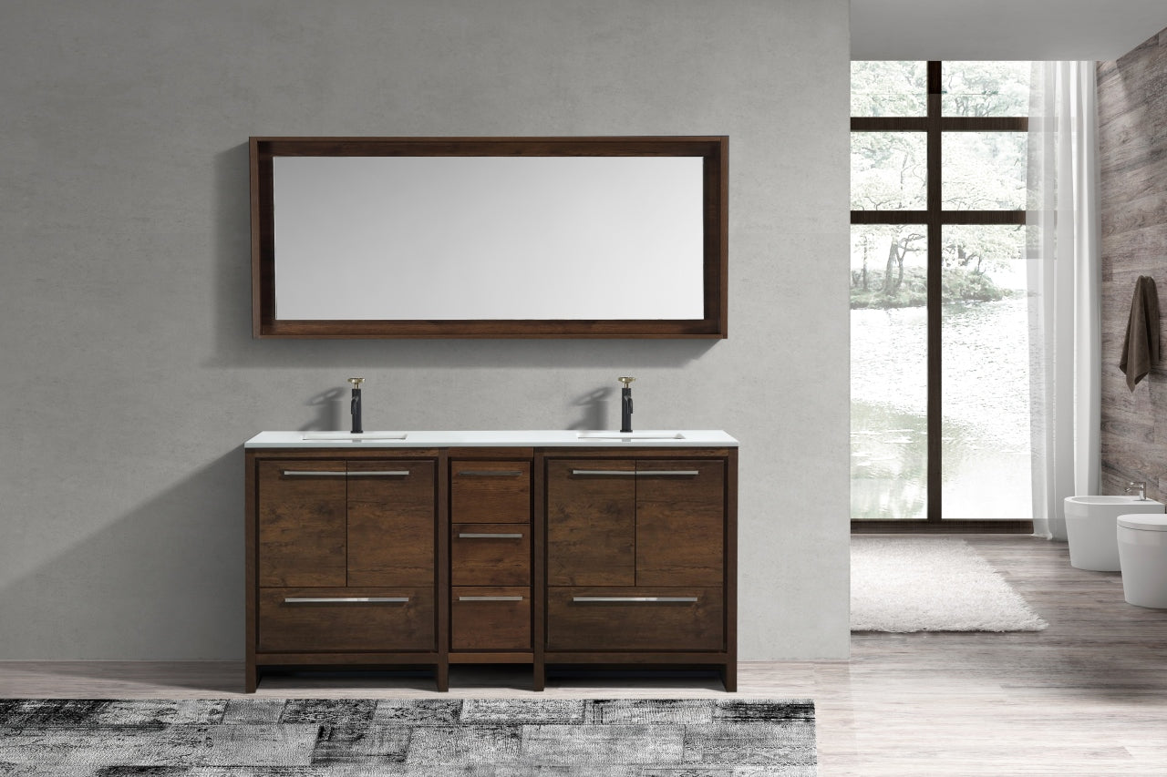 72'' KubeBath Dolce Double Sink Modern Bathroom Vanity with White Quartz Counter-Top Rose Wood