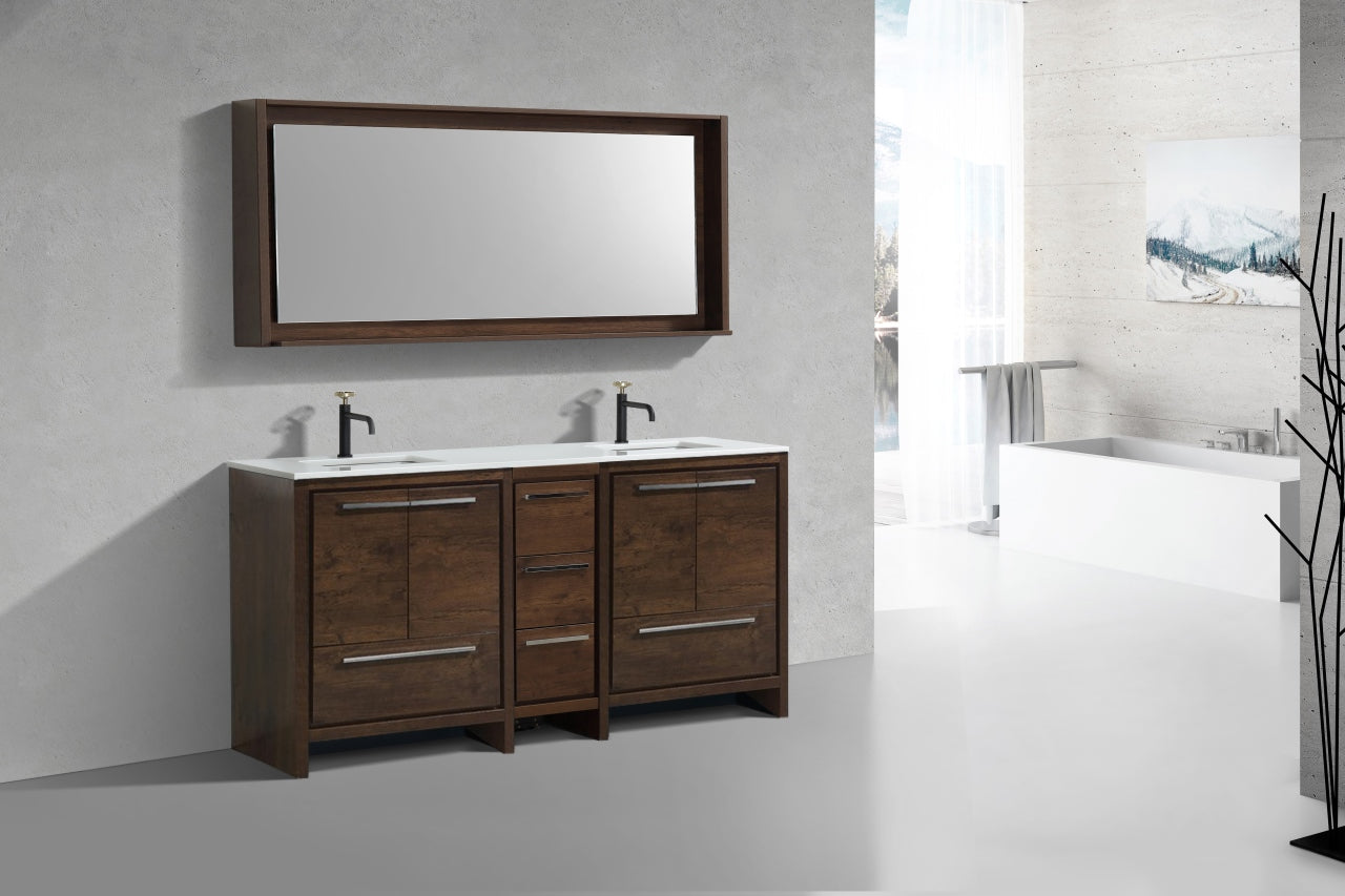 72'' KubeBath Dolce Double Sink Modern Bathroom Vanity with White Quartz Counter-Top Rose Wood