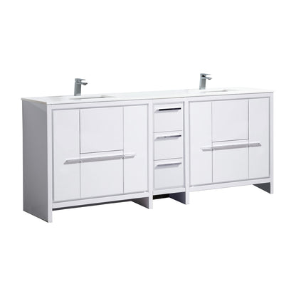 83'' KubeBath Dolce Double Sink High Gloss White Modern Bathroom Vanity with White Quartz Counter-Top