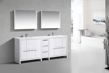 83'' KubeBath Dolce Double Sink High Gloss White Modern Bathroom Vanity with White Quartz Counter-Top