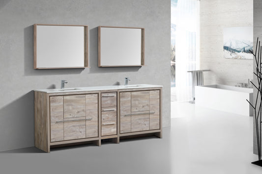 83'' KubeBath Dolce Double Sink Nature Wood Modern Bathroom Vanity with White Quartz Counter-Top