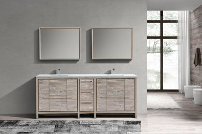 83'' KubeBath Dolce Double Sink Nature Wood Modern Bathroom Vanity with White Quartz Counter-Top