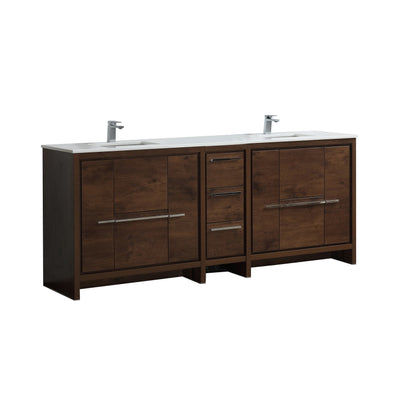 83'' KubeBath Dolce Double Sink Rose Wood Modern Bathroom Vanity with White Quartz Counter-Top