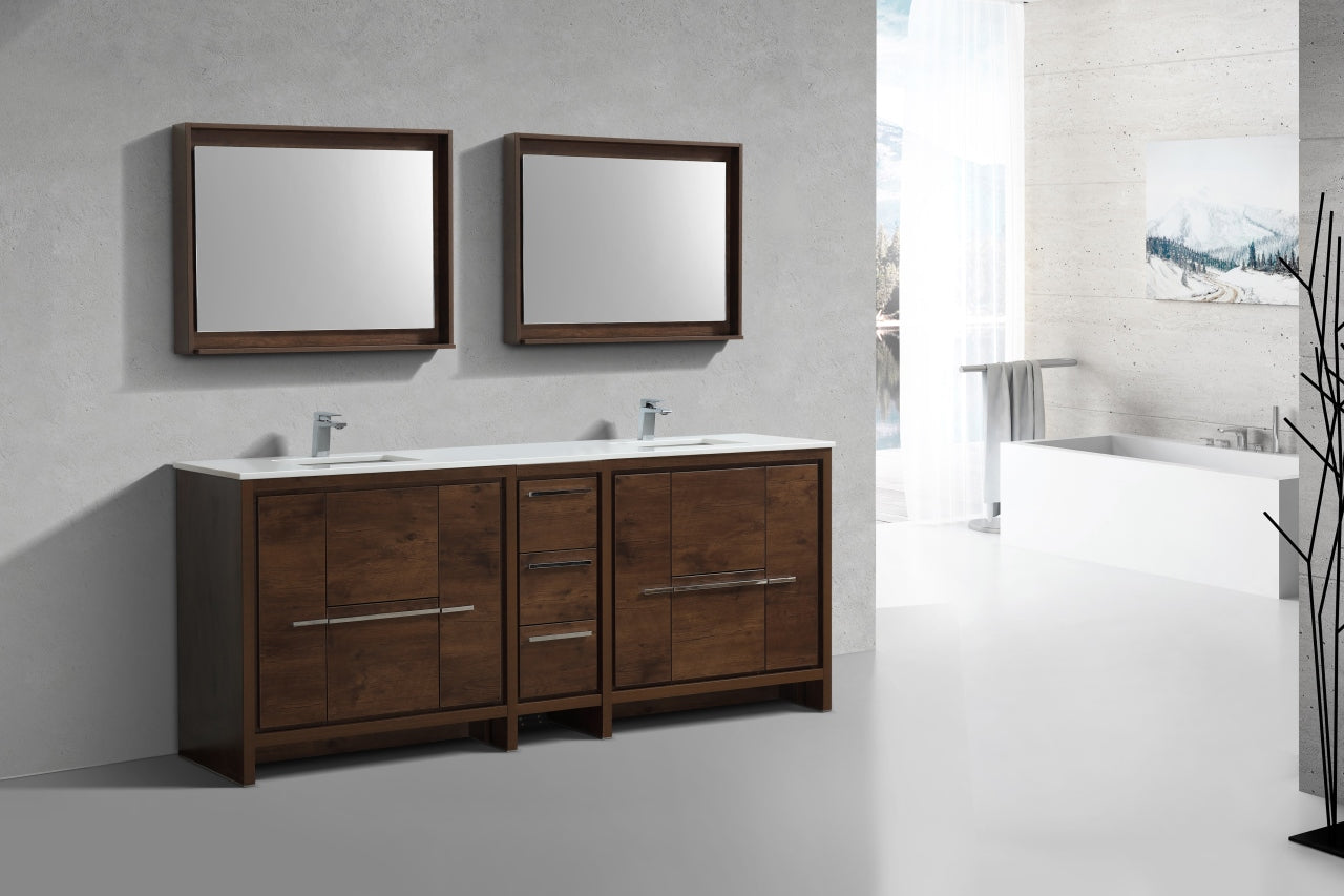 83'' KubeBath Dolce Double Sink Rose Wood Modern Bathroom Vanity with White Quartz Counter-Top