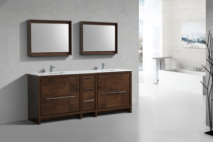 83'' KubeBath Dolce Double Sink Rose Wood Modern Bathroom Vanity with White Quartz Counter-Top