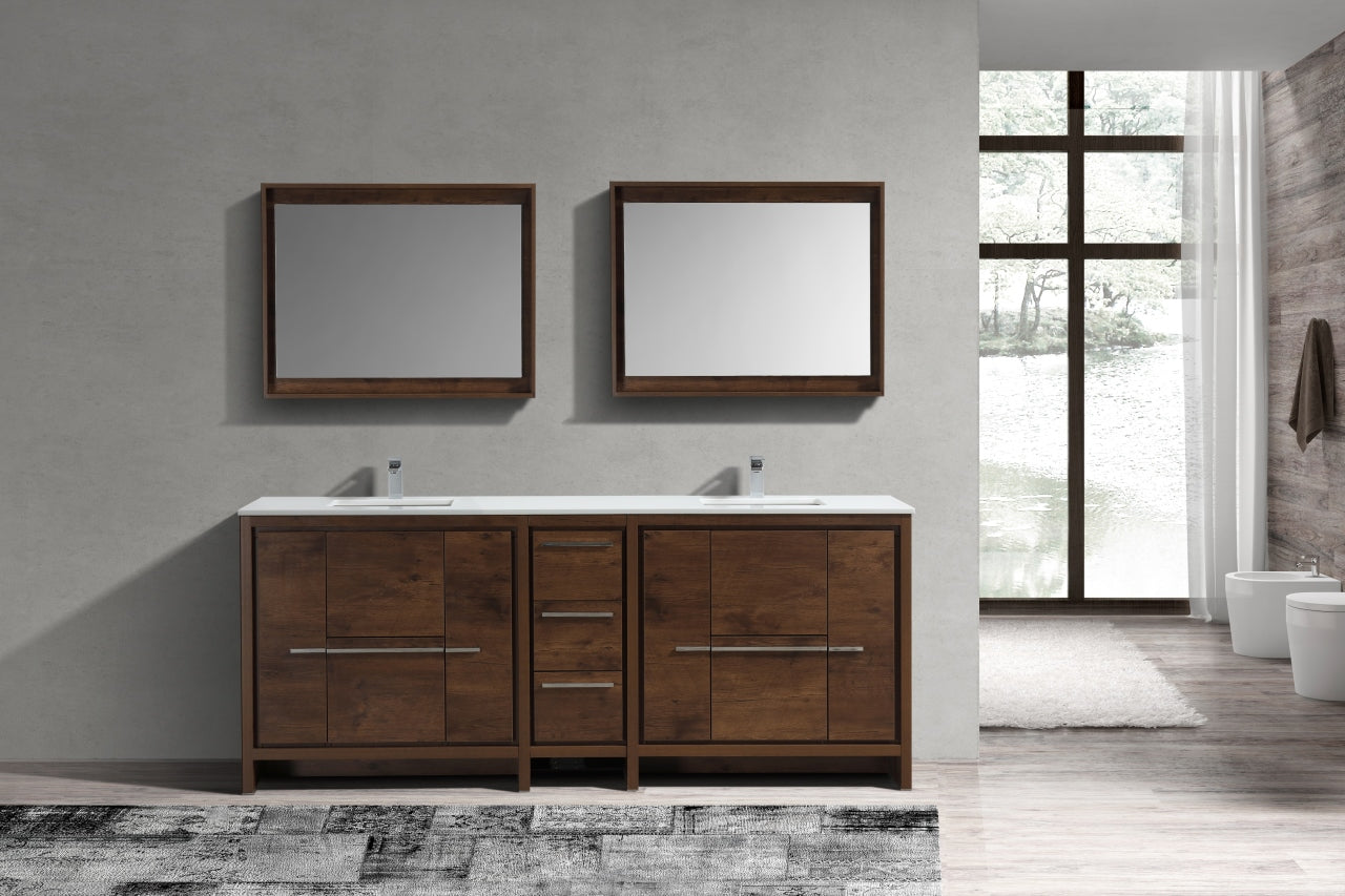 83'' KubeBath Dolce Double Sink Rose Wood Modern Bathroom Vanity with White Quartz Counter-Top